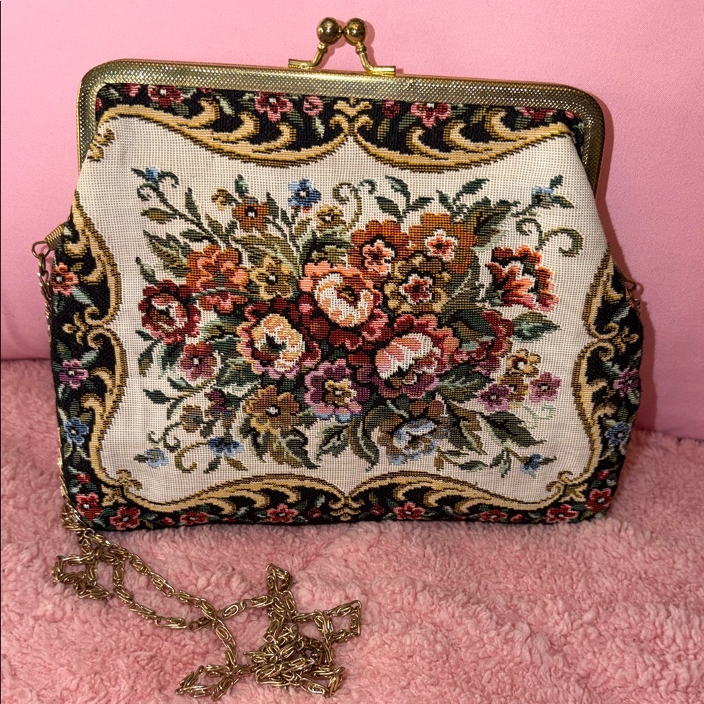 Vintage Floral Tapestry Clutch